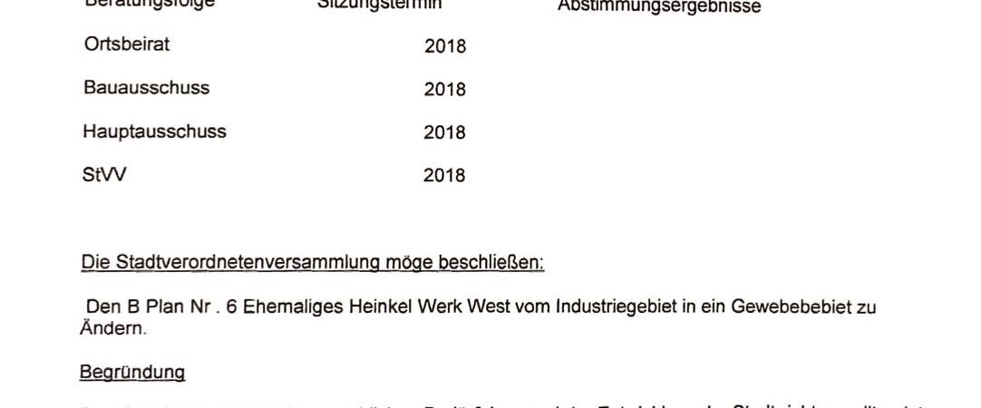 Update! Ortsbeirat stellt Eilantrag zur Änderung des Bebauungsplans des Germendorfer Industriegebiets.